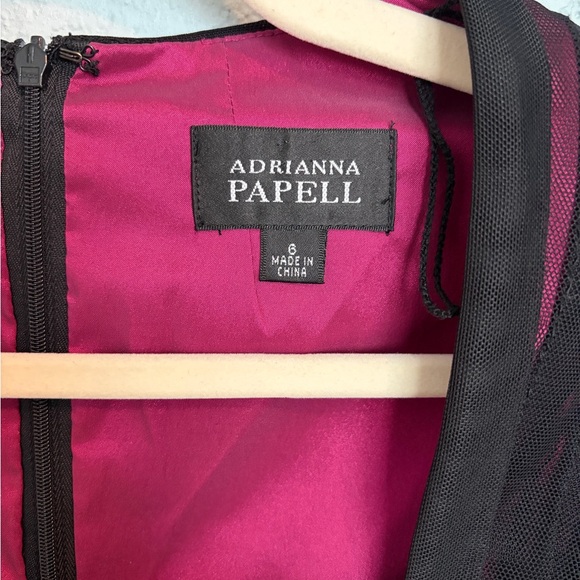 Adrianna Papell Black & Pink Mesh Stripe Sheath Dress | Size 6 - Picture 3 of 5